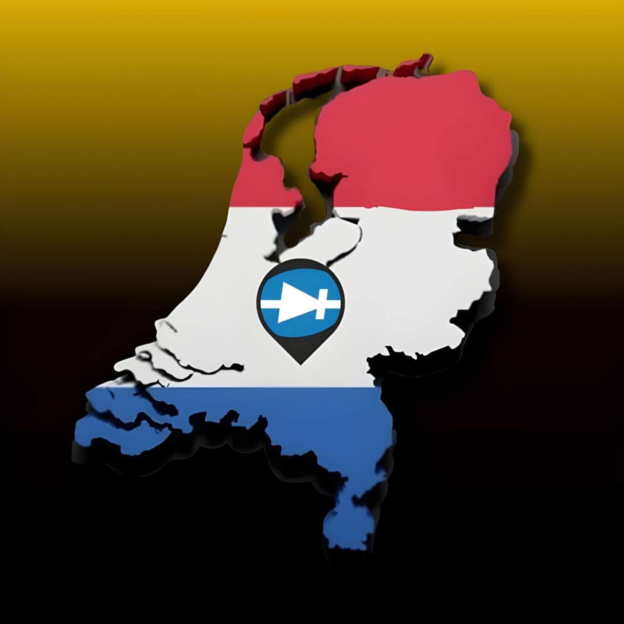 a map of Netherlands on a yellow & black background with a Itom logo presenting company's geo location