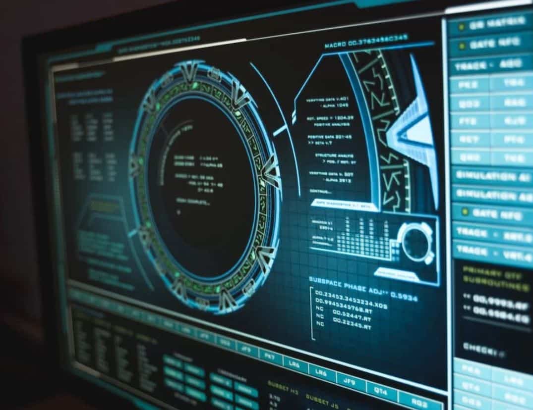 A computer screen with a sleek, futuristic design showcasing advanced technology and modern aesthetics