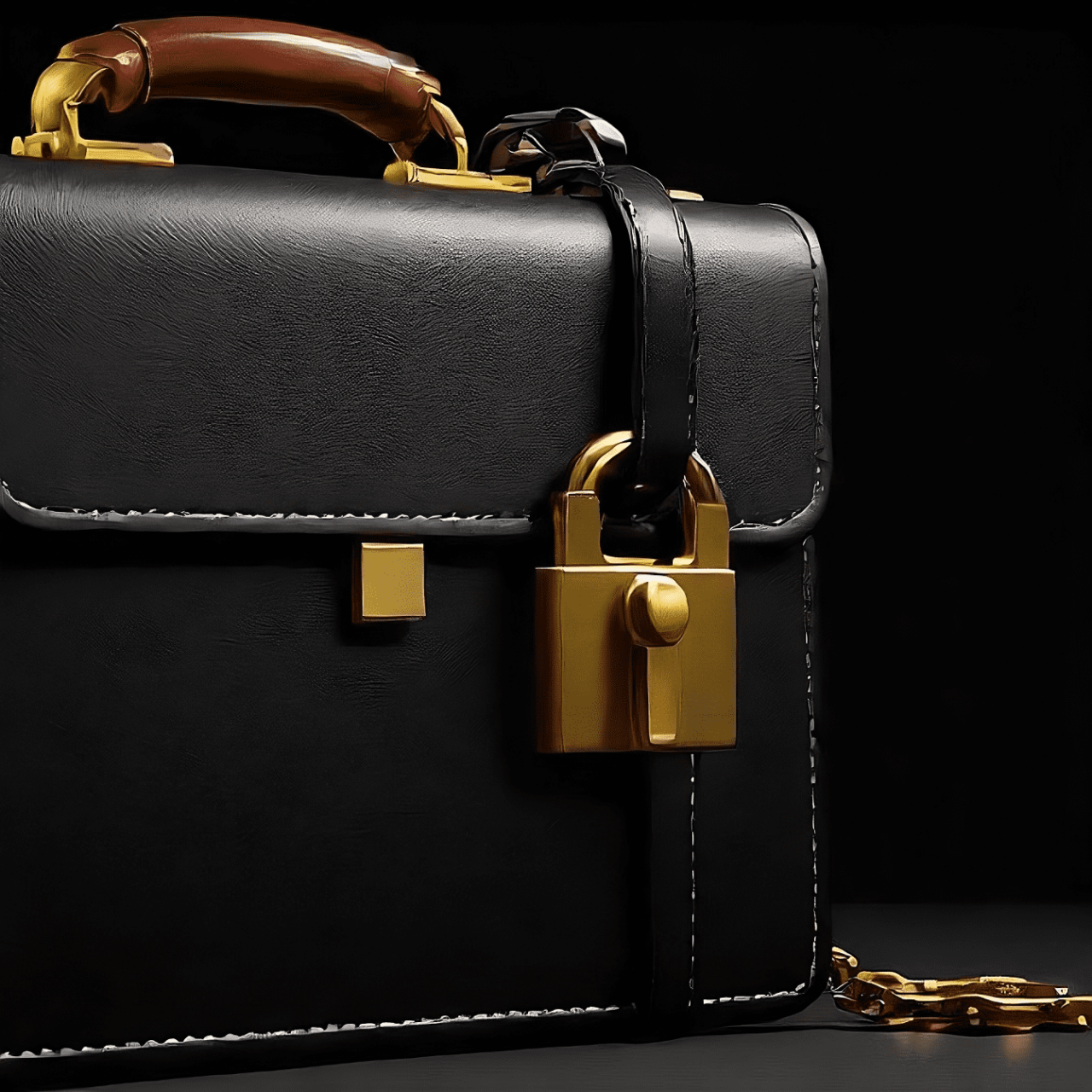 A black briefcase with a gold lock, perfect for keeping your belongings secure and organized.